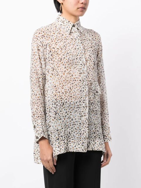 GANNI floral-print long-sleeve shirt - White