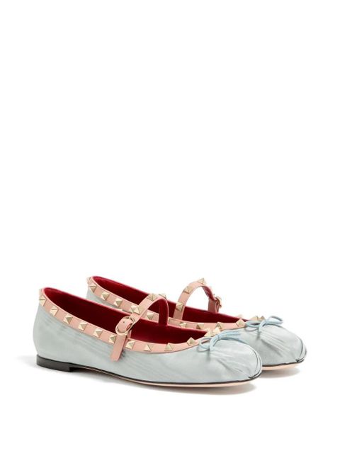 Valentino Garavani Mary-Jane Rockstud ballerinas in moire-fabric 05mm - Blue - zdjęcie produktu nr 2