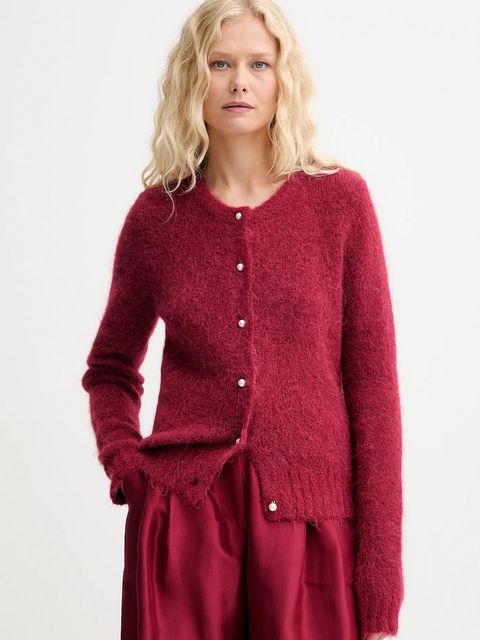 MUNTHE kardigan wełniany POVILLA damski kolor bordowy 252160025272 - zdjęcie produktu nr 1