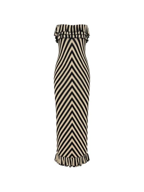 Posse ruffled-detail striped-pattern strapless maxi dress - Black - zdjęcie produktu nr 1