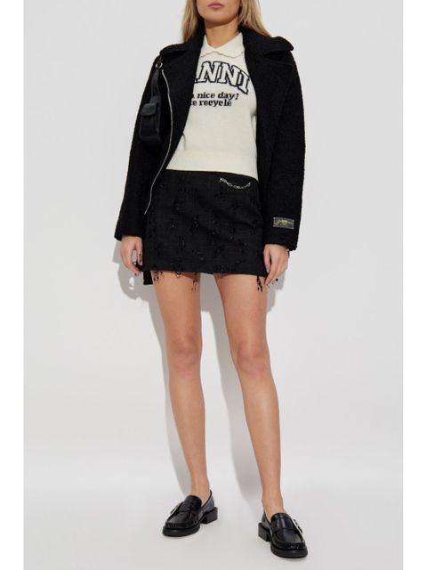 GANNI fringed tweed mini skirt - Black - zdjęcie produktu nr 2