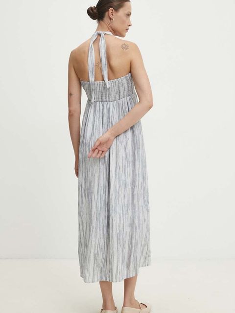 Answear.LAB sukienka z lnem kolor szary midi rozkloszowana