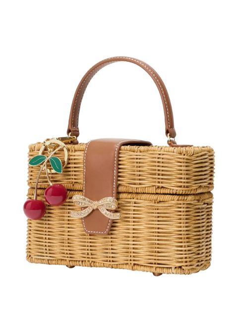 Self-Portrait bow-detail cherry-charm tote bag - Neutrals