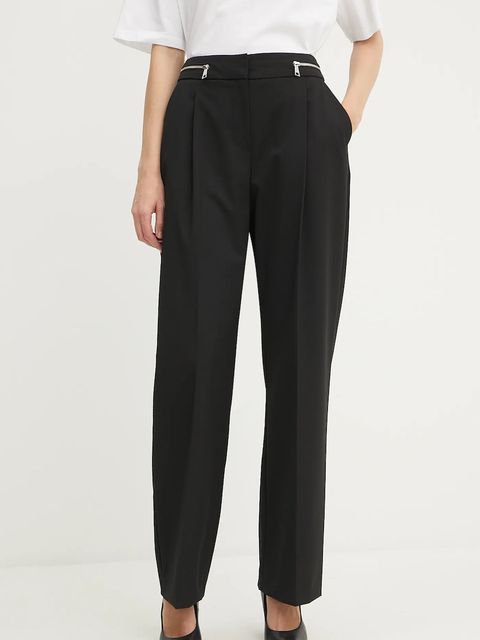 Karl Lagerfeld spodnie z domieszką wełny damskie kolor czarny proste high waist A3W10099 - zdjęcie produktu nr 1