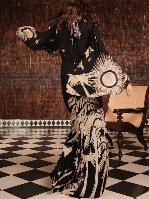 Johanna Ortiz Primera Vez flared-sleeve printed dress - Black