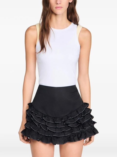 SANDRO ruffled skort with topstitching - Black