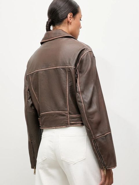 Answear.LAB ramoneska skórzana kolor brązowy przejściowa