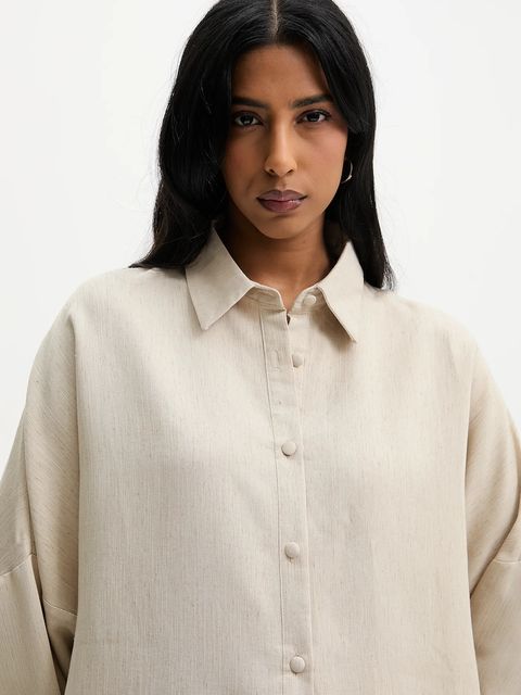 Answear.LAB koszula i spodnie z lnem damski kolor beżowy