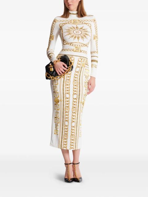 Balmain graphic-print bodycon dress - White