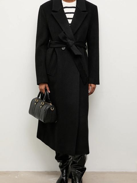 Answear.LAB płaszcz wełniany kolor czarny przejściowy dwurzędowy