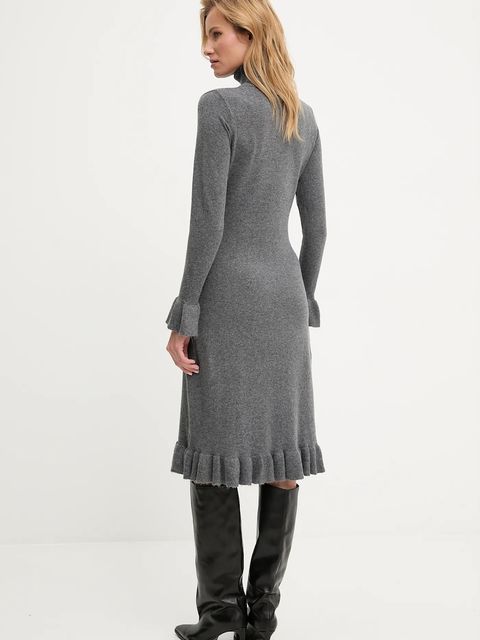 Answear.LAB sukienka z kaszmirem kolor szary midi prosta