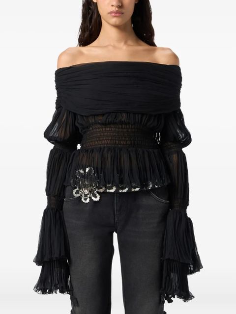 Blumarine pleated off-shoulder top - Black - zdjęcie produktu nr 1