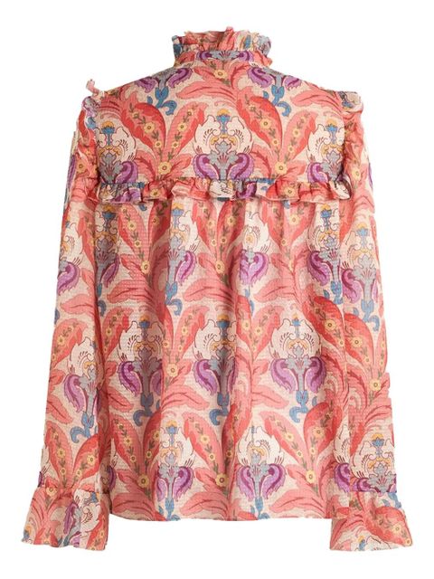 ETRO ruffle-detailed floral blouse - Pink
