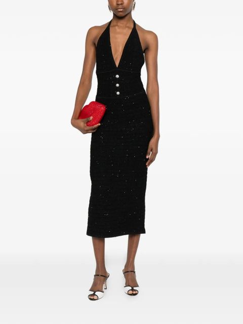 Alessandra Rich buttoned V-neck midi dress - Black - zdjęcie produktu nr 1