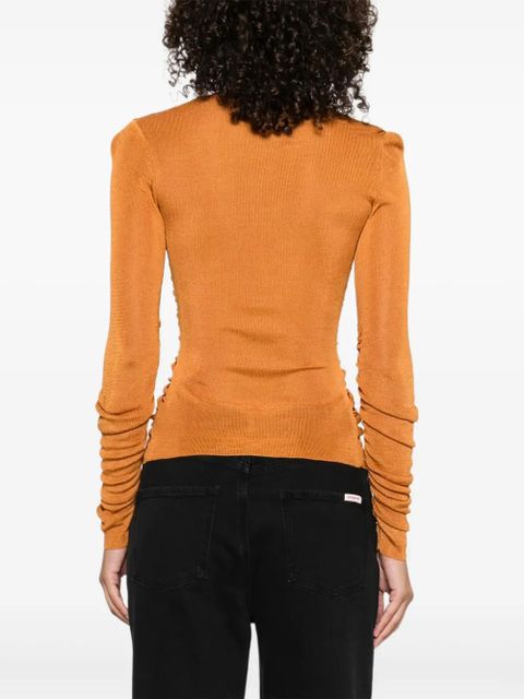 Self-Portrait V-neck gathered top - Orange