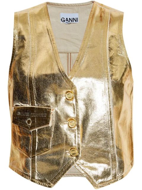GANNI metallic organic cotton vest - Gold - zdjęcie produktu nr 1