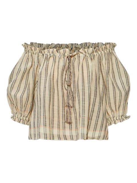 Ulla Johnson Paros ruffled striped top - Neutrals - zdjęcie produktu nr 1