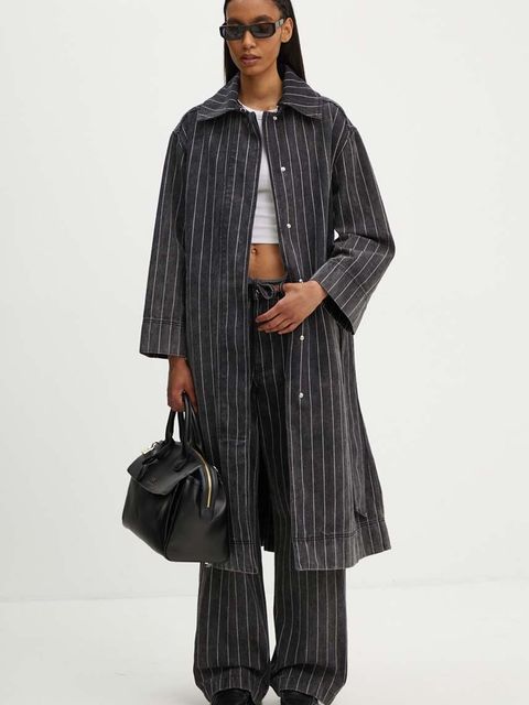 Day Birger et Mikkelsen płaszcz jeansowy Hobbes - Denim Stripes damski kolor czarny przejściowy oversize DAY65243251