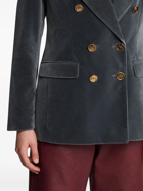 ETRO logo-engraved buttons velvet blazer - Grey