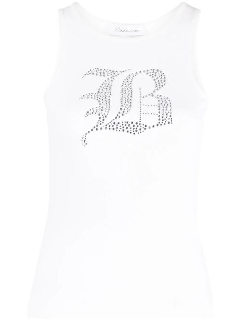 Blumarine rhinestone-logo ribbed tank top - White - zdjęcie produktu nr 1