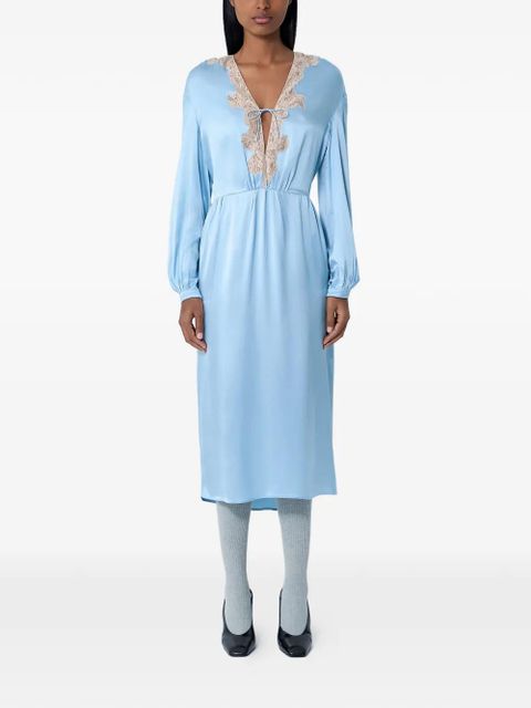 Prada lace satin V-neck midi dress - Blue - zdjęcie produktu nr 1