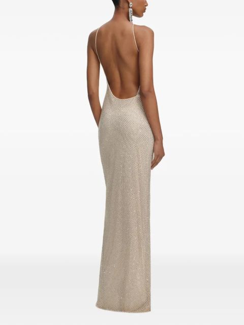 Self-Portrait crystal-lace maxi dress - Neutrals