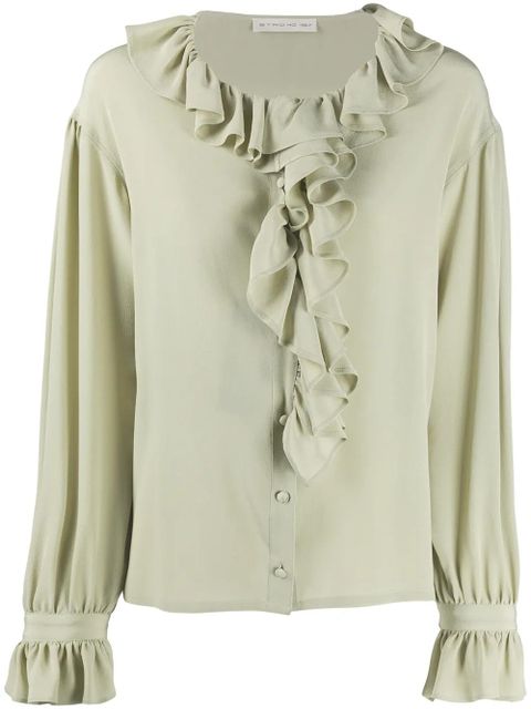 ETRO ruffle trimmed silk blouse - Green - zdjęcie produktu nr 1