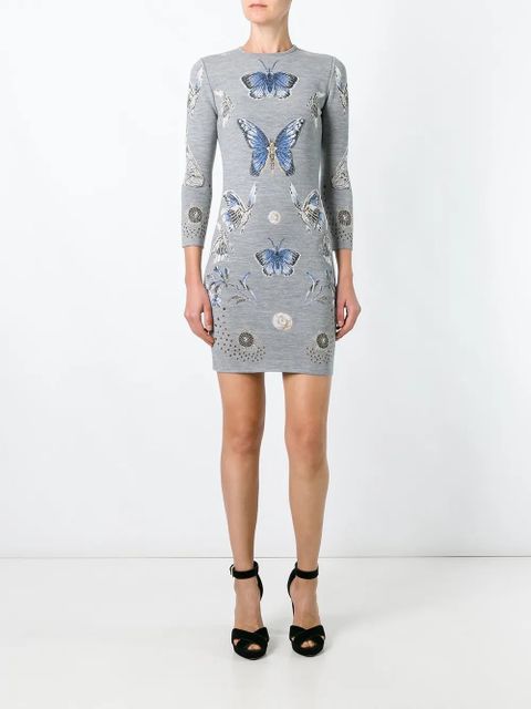 Alexander McQueen butterfly jacquard knit dress - Grey