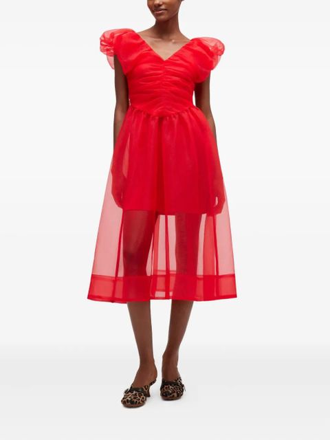 GANNI ruffled V-neck mini dress - Red - zdjęcie produktu nr 2