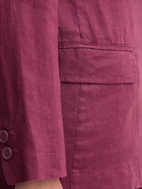 United Colors of Benetton marynarka lniana kolor bordowy jednorzędowa gładka