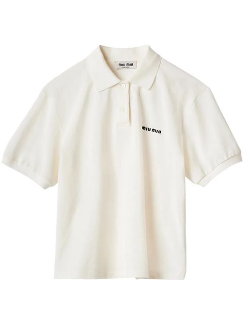 Miu Miu logo-embroidered cotton polo shirt - White - zdjęcie produktu nr 1