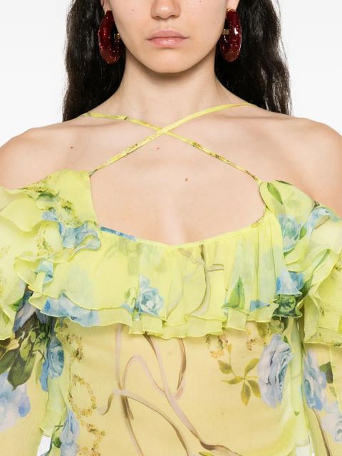 Blumarine floral-print ruffled blouse - Yellow