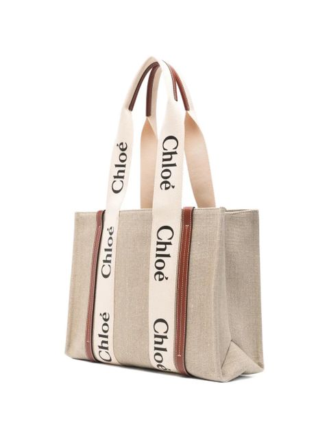 Chloé medium logo-strap tote bag - Neutrals