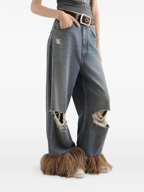 Dolce & Gabbana distressed feather jeans - Blue
