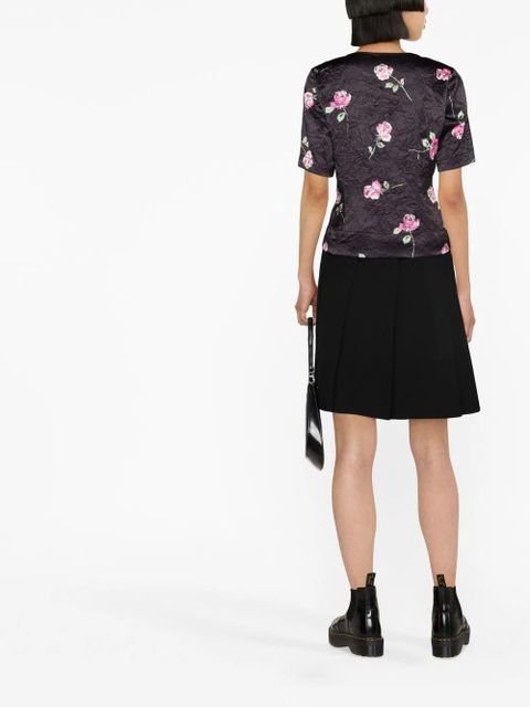 GANNI floral-print crinkled satin blouse - Black