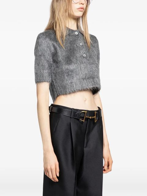 Gucci brushed mohair cropped polo top - Grey - zdjęcie produktu nr 2