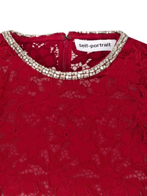 Self-Portrait crystal-collar lace blouse - Red - zdjęcie produktu nr 2