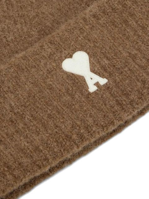 AMI Paris striped Ami De Coeur beanie - Brown