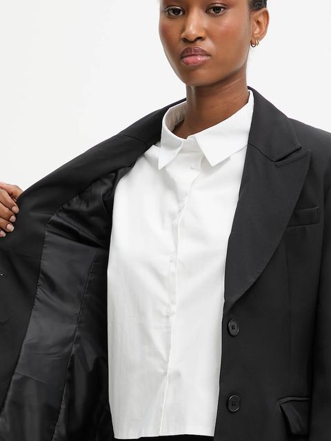 Answear.LAB marynarka kolor czarny jednorzędowa gładka