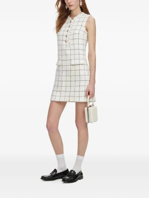 Self-Portrait check button mini dress - White