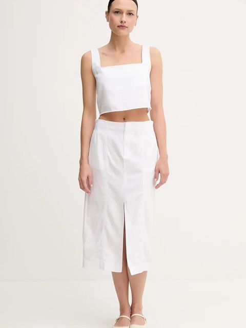 Calvin Klein Jeans spódnica z domieszką lnu kolor biały midi prosta J20J225327