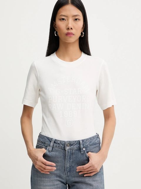 G-Star t-shirt bawełniany damski kolor beżowy D27104-336 - zdjęcie produktu nr 1