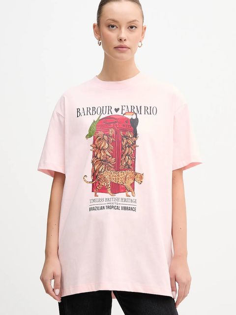 Barbour t-shirt bawełniany x Farm Rio damski kolor różowy LTS0699 - zdjęcie produktu nr 1