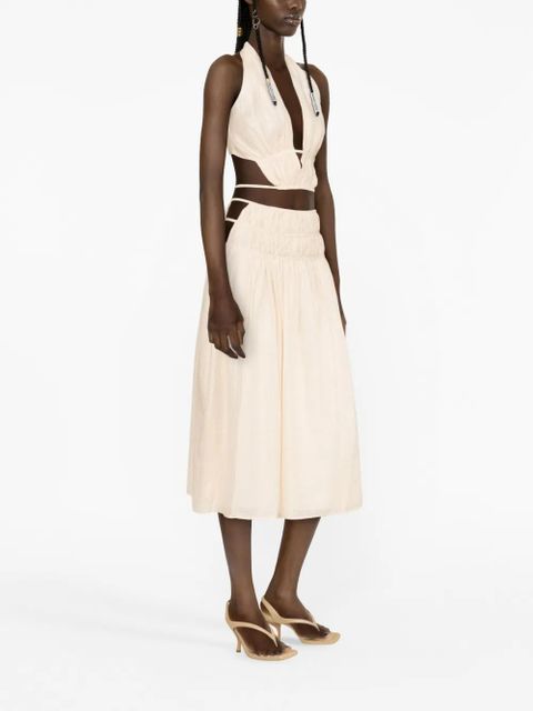 Cult Gaia Miriam gingham-print cropped top - Neutrals