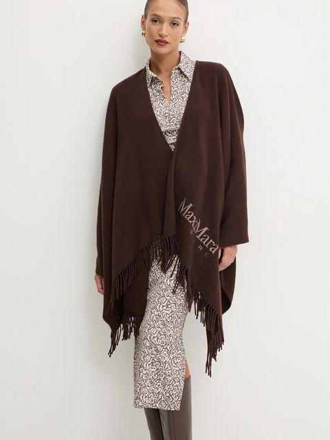 Max Mara Leisure poncho wełniane kolor brązowy lekkie 2426736028600