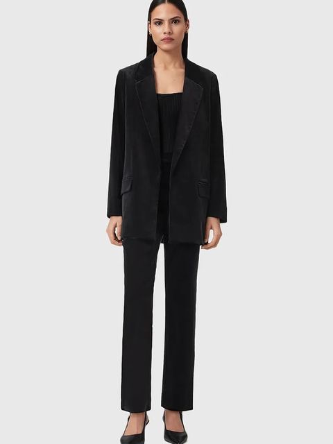 AllSaints spodnie welurowe damskie kolor czarny dopasowane high waist W065QD - zdjęcie produktu nr 2