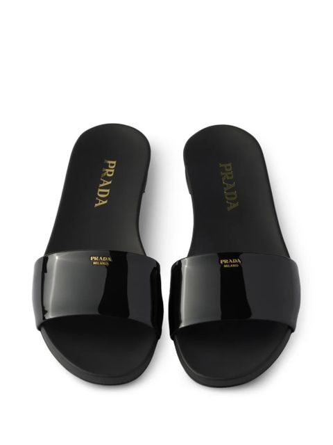 Prada logo patent leather slides - Black