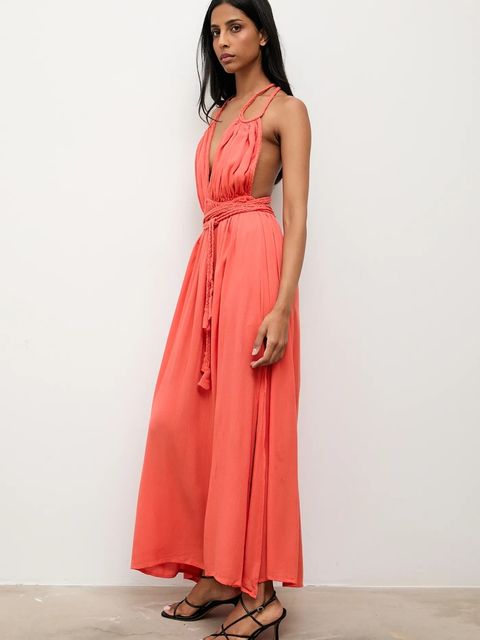 Answear.LAB sukienka kolor pomarańczowy maxi rozkloszowana