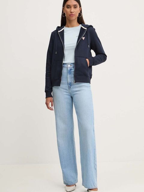 Guess Jeans bluza damska kolor granatowy z kapturem gładka W4YQ03 KC811