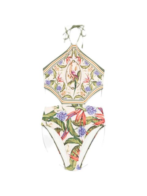 FARM Rio Strilitzia cut-out floral-print swimsuit - Neutrals - zdjęcie produktu nr 1